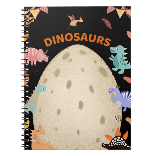 Caderno Espiral Dinossauros de Aquarela Adoráveis com Ovo Dino Gra (Frente)