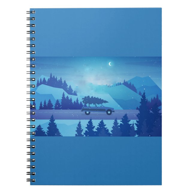 Caderno Espiral Dirigindo pela estrada com uma árvore de natal (Frente)