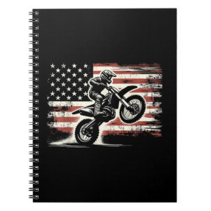 Caderno Espiral Dirt Bike American Flag Motocross Biker Vintage EU