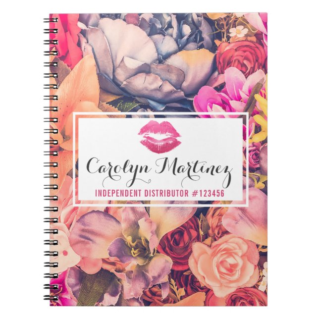 Caderno Espiral Distribuidor de Lipstick Lábios Florais Beijo Pers (Frente)