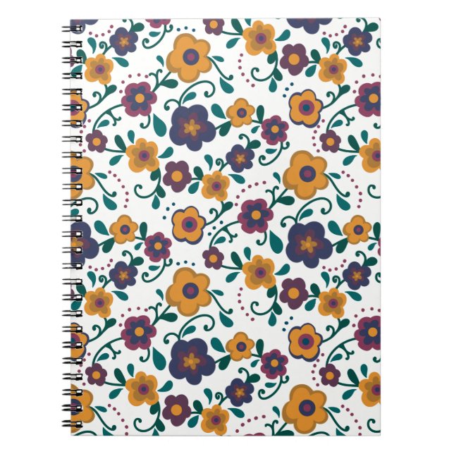 Caderno Espiral Ditzy Folk Art Retro Daisy, de 70 anos, em Jewel T (Frente)