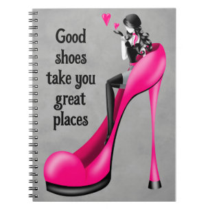 Caderno Espiral Diva da Moda em Stiletto rosa