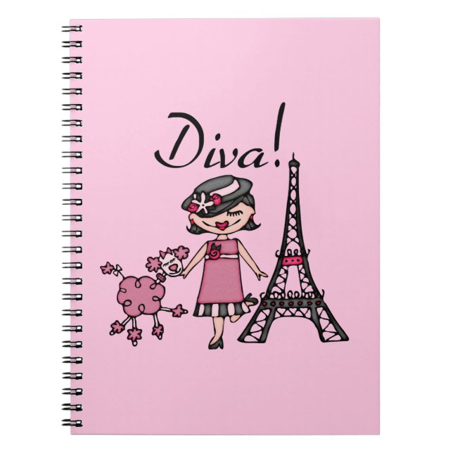 Caderno Espiral Diva do cabelo preto (Frente)