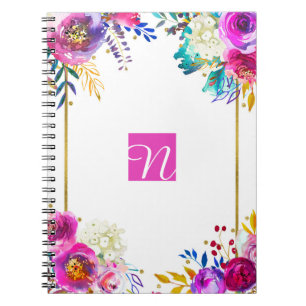 Caderno Espiral Diversão Brilhante Ousada Floral Aquarela Salpico 
