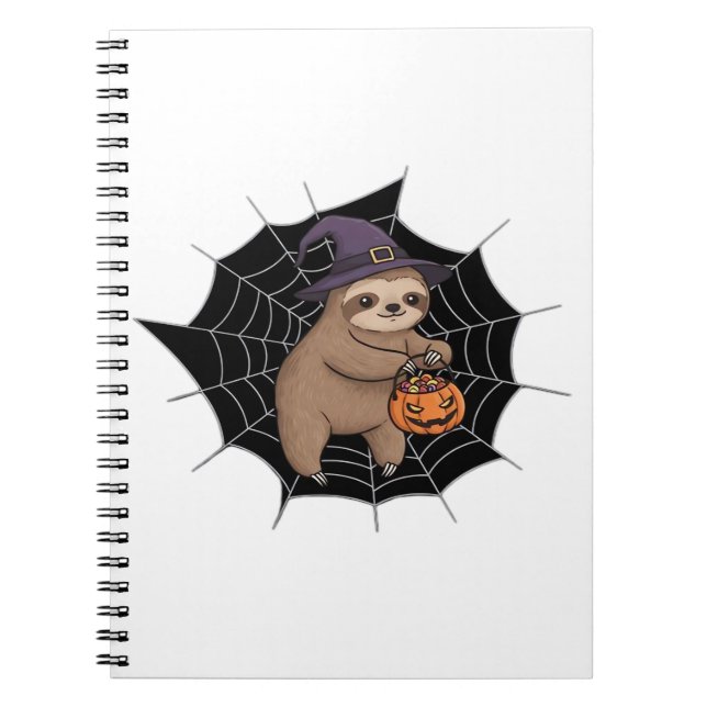 Caderno Espiral Diversão do Dia das Bruxas de Sloth Spooky - Truqu (Frente)