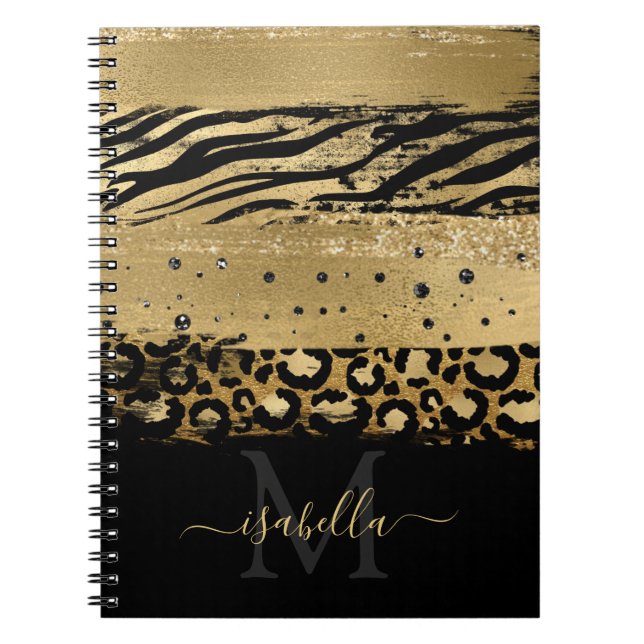 Caderno Espiral Diversão Monogramada Moderno Glitter Dourado Rascu (Frente)