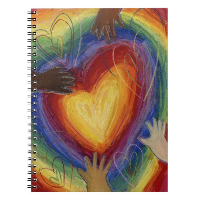 Caderno Espiral Diversidade Corações Mãos Adoram Notebook de Diári (Frente)