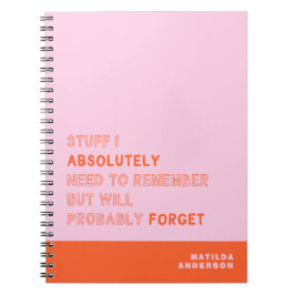 Caderno Espiral Divertido Nome Personalizado Moderno Laranja Rosa