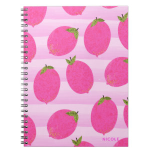 Caderno Espiral Divertimento cor-de-rosa da aguarela da fruta do