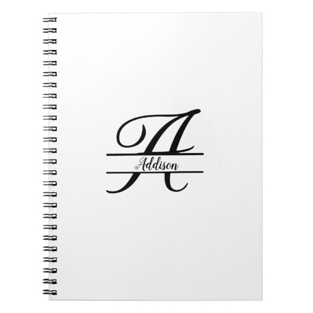 Caderno Espiral Dividir Monograma A-Z Preto e Branco (Frente)