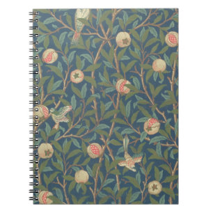 Caderno Espiral Do "design do papel de parede pássaro e da romã"