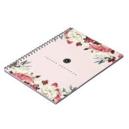 Caderno espiral do Diário do monograma dos rosas