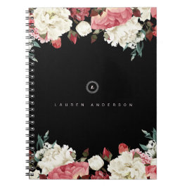 Caderno espiral do Diário do monograma dos rosas