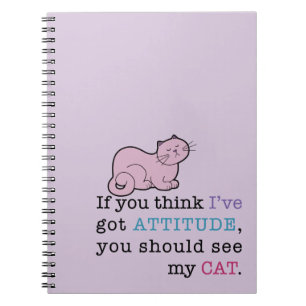 Caderno espiral do gato engraçado da atitude do