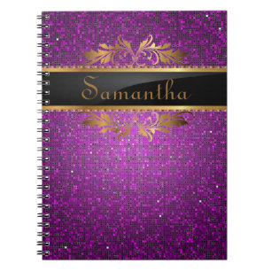 Caderno espiral do Glitz roxo do disco do Sequin