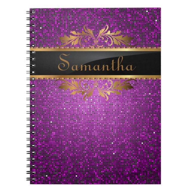 Caderno espiral do Glitz roxo do disco do Sequin (Frente)