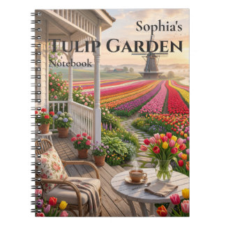 Caderno Espiral do Jardim de Tulipas Personalizado