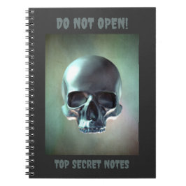Caderno Espiral Do Not Open! Top Secret Notes. 3D skull render