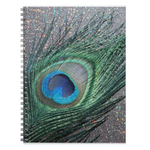 Caderno Espiral Do pavão da pena vida preta Sparkly ainda