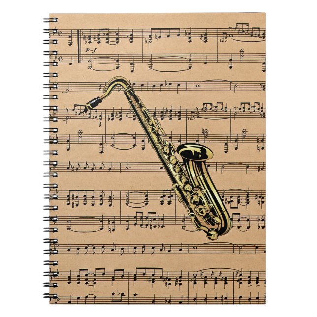 Caderno Espiral ~ do saxofone com fundo da partitura (Frente)