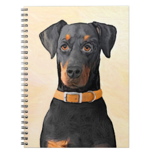 Caderno Espiral Doberman Pinscher Não Cortado Pintura Arte Origina