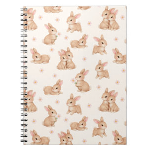 Caderno Espiral Doce Coelho Padrão Floral Rosa