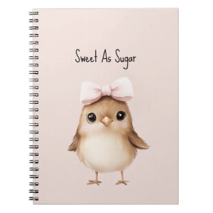 Caderno Espiral Doce Como Açúcar Passarinho Laço Rosa