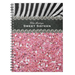 Caderno Espiral Doce cor-de-rosa dezesseis da zebra personalizado