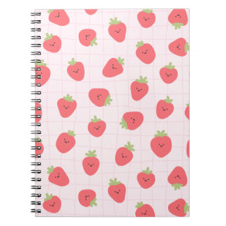 Caderno Espiral Doce Padrão de Morango – Morango Kawaii