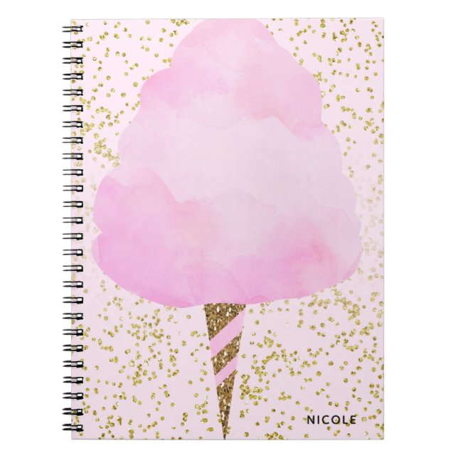 Caderno Espiral Doces de algodão cor-de-rosa e Confetti Girly Spar (Frente)