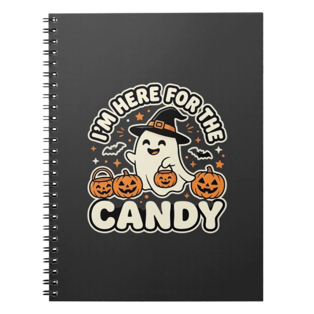 Caderno Espiral Doces de Halloween Fantasma Desenho de Abóbora (Frente)