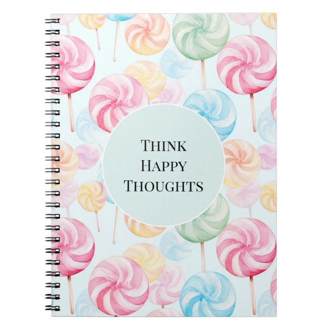 Caderno Espiral Doces Pirulitos Caprichosos Pensamentos Felizes (Frente)