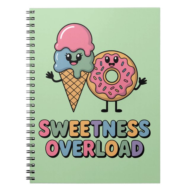 Caderno Espiral Doçura Excessiva | Donut e Sorvete Infantil (Frente)