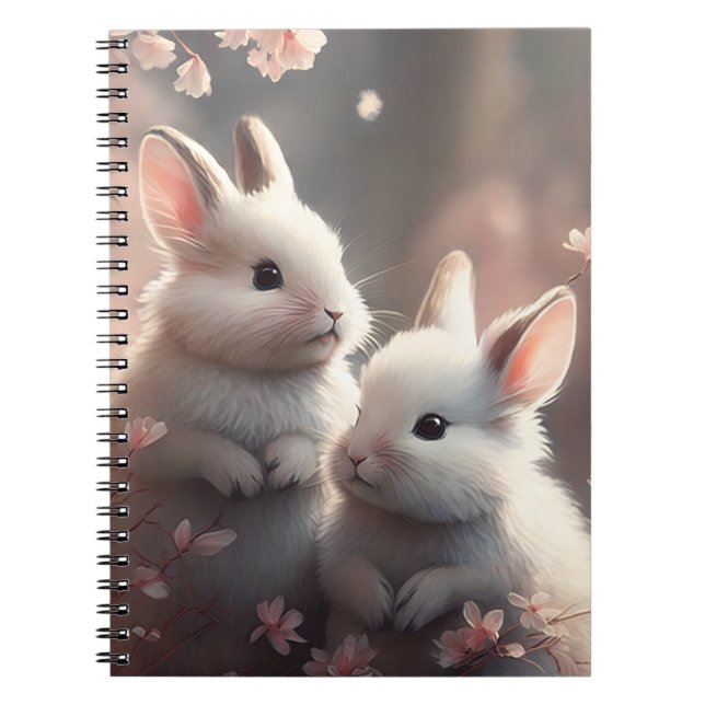 Caderno Espiral Dois coelhos bonitos com o notebook sakura Spiral (Frente)