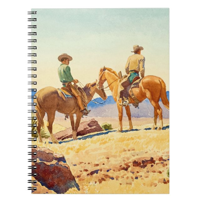 Caderno Espiral Dois Cowboys em Cavalos por Maynard Dixon (Frente)