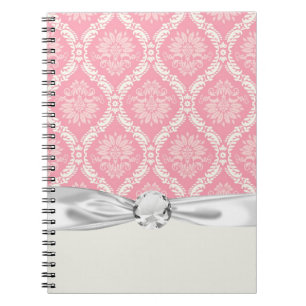 Caderno Espiral dois damasco elegante cor-de-rosa e creme
