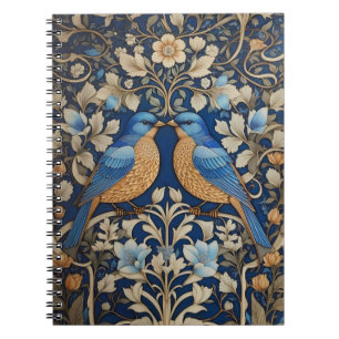 Caderno Espiral Dois Elegantes Pássaros Azuis William Morris Inspi