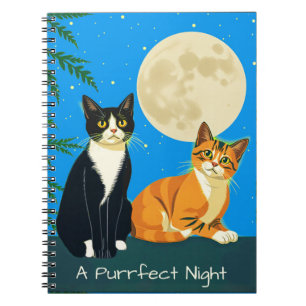 Caderno Espiral Dois Gatos Sob A Lua Completa