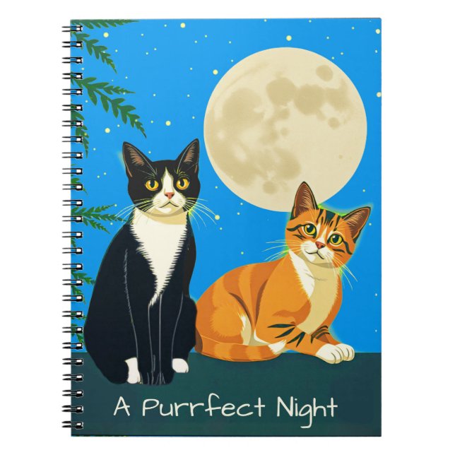 Caderno Espiral Dois Gatos Sob A Lua Completa (Frente)