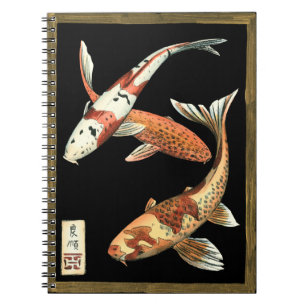 Caderno Espiral Dois Koi Goldfish japoneses em preto