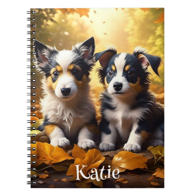 Caderno Espiral Dois Puppies Adoráveis Personalizados (Frente)