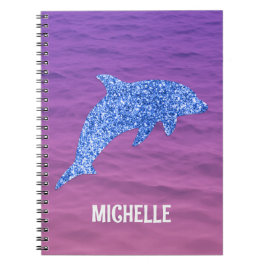 Caderno Espiral Dolphin Rosa E Roxo, Glitter Azul Personalizado