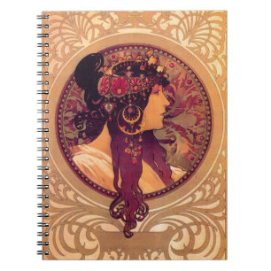 Caderno Espiral Donna Orechini por Alphonse Mucha