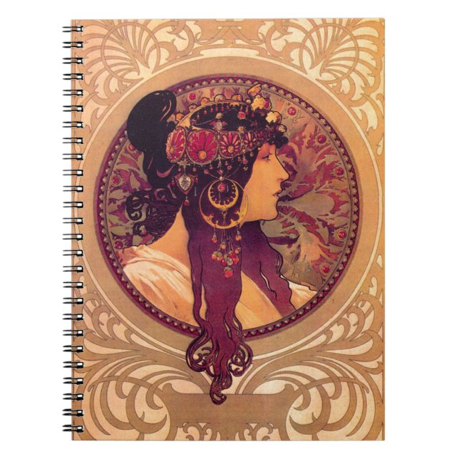 Caderno Espiral Donna Orechini por Alphonse Mucha (Frente)