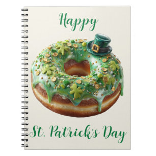 Caderno Espiral Donut do Dia de São Patrício Feliz com Chapéu de L
