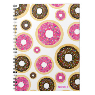 Caderno Espiral Donuts Modernos Divertidos Rosados e Marrons com C