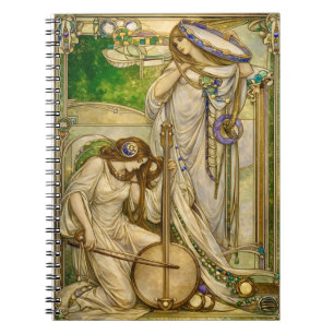 Caderno Espiral Donzelas da Música Art Nouveau Ilustração Vintage
