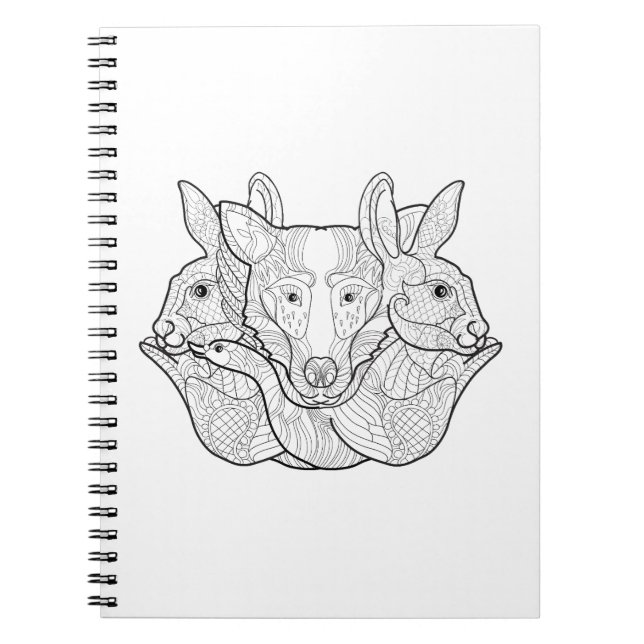 Caderno Espiral Doodle animal do grupo (Frente)