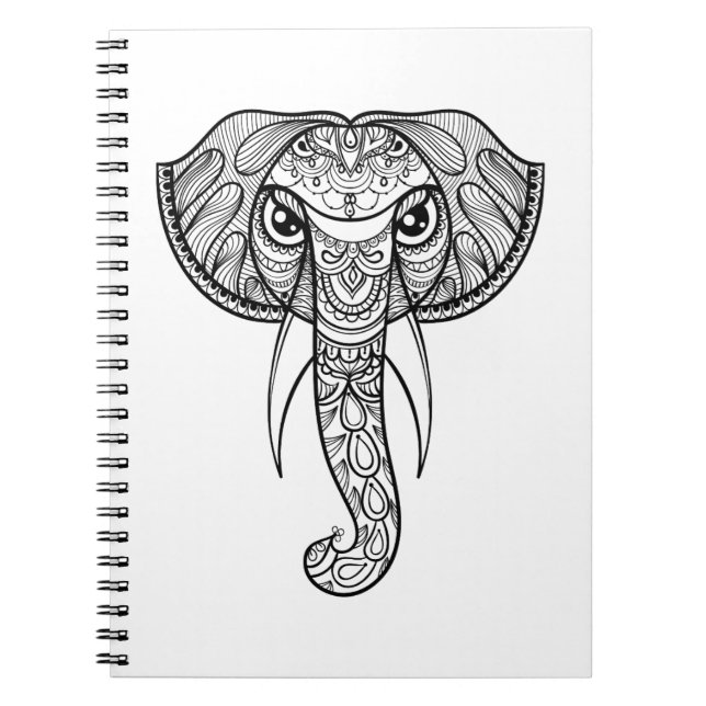 Caderno Espiral Doodle da cabeça do elefante (Frente)