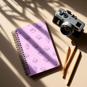 Caderno Espiral Doodle de Morango Fofo – Padrão Kawaii Minimalista